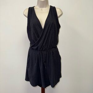 Old Navy Active (Small Petite) Dark Grey Breath On Romper with Drawstring Waist